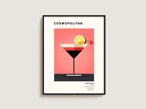 Cosmopolitan Vodka Cocktail Recipe Minimalist Bar Decor Poster