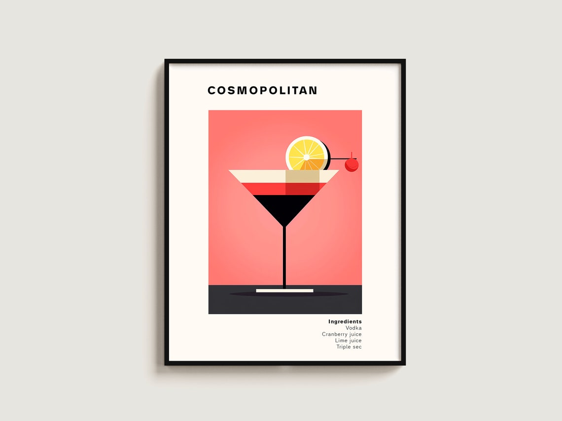 Cosmopolitan Vodka Cocktail Recipe Minimalist Bar Decor Poster