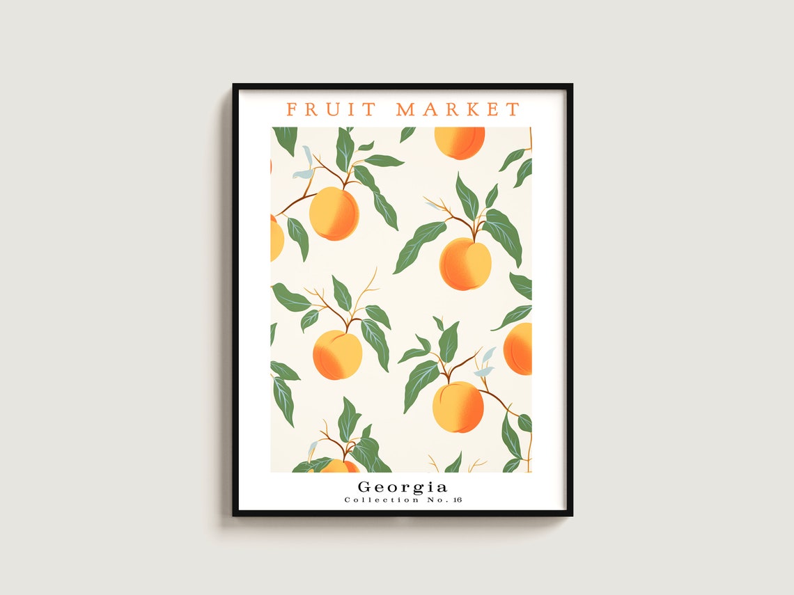 Georgia Peach Branch Fruit Market No. 16 Blush Botanical Poster