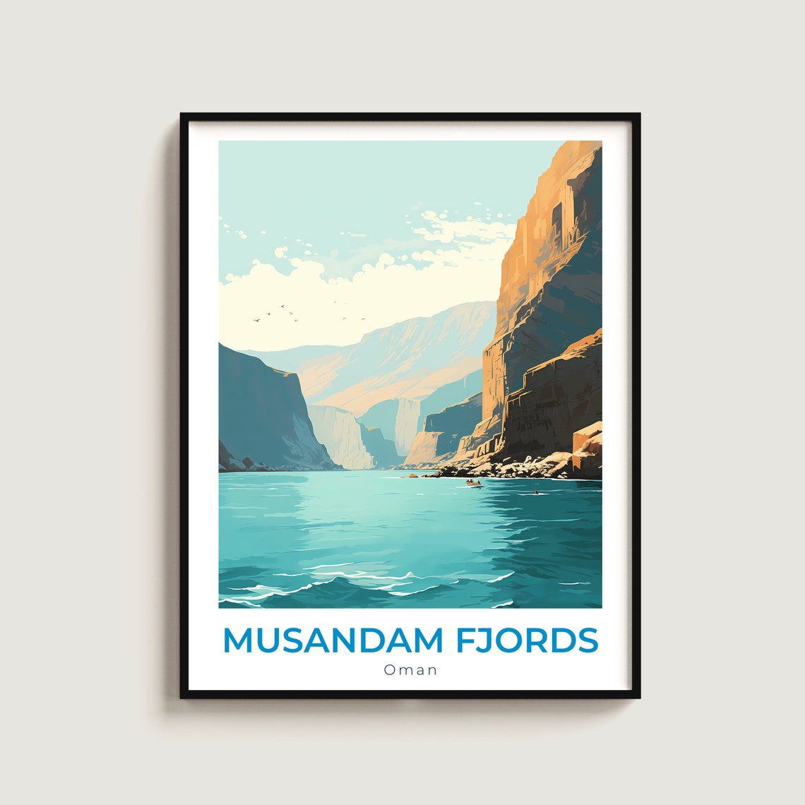 Musandam Fjords Oman Turquoise Water Golden Cliffs Travel Poster