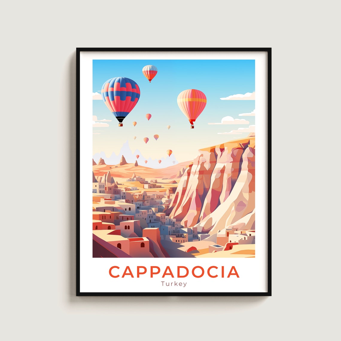 Cappadocia Turkey Sunrise Balloon Flight Over Cave Town Travel Poster
