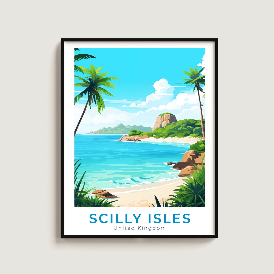 Scilly Isles United Kingdom Tropical Beach Palm Trees Poster