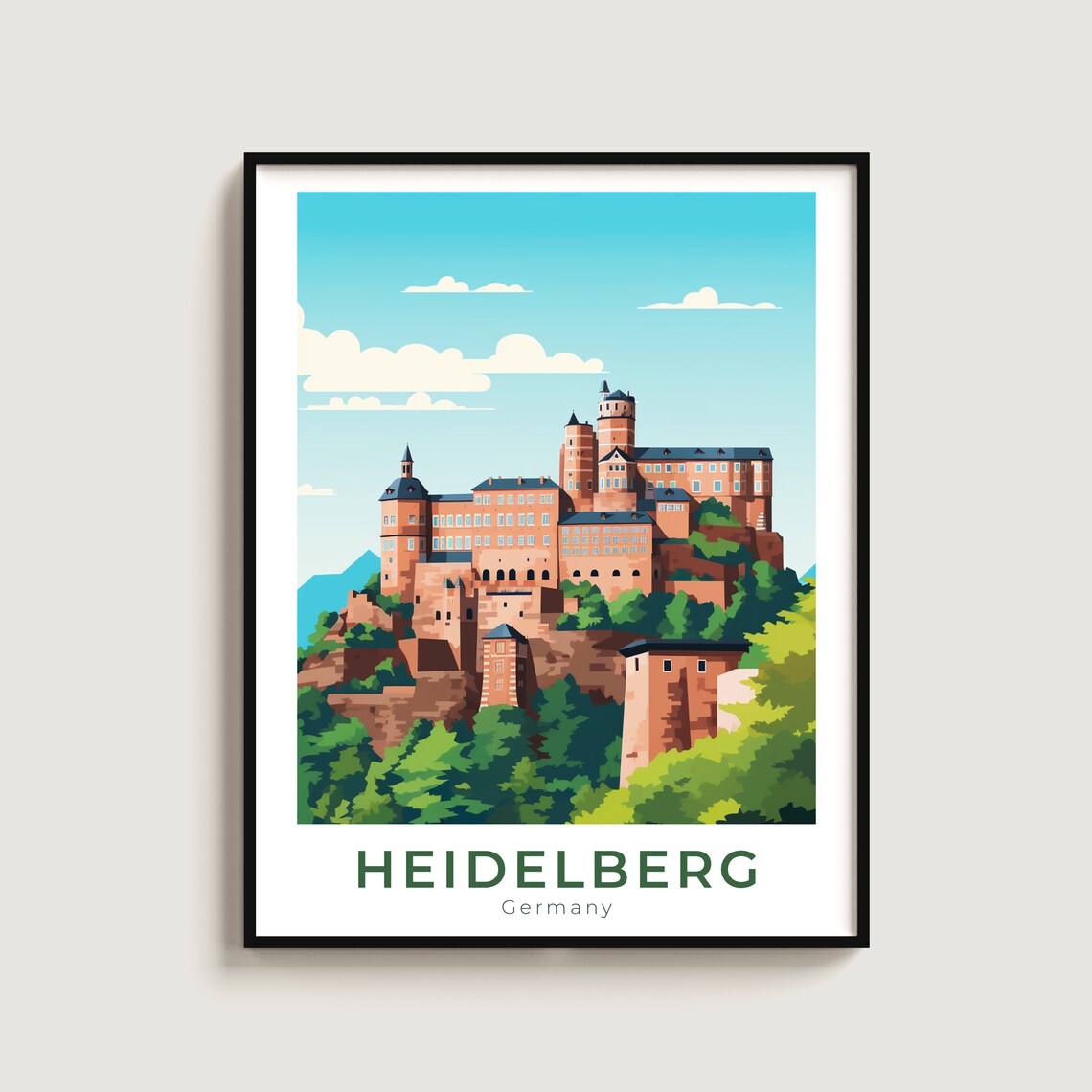 Heidelberg Castle Germany Hilltop Fortress Sunny Day Travel Poster