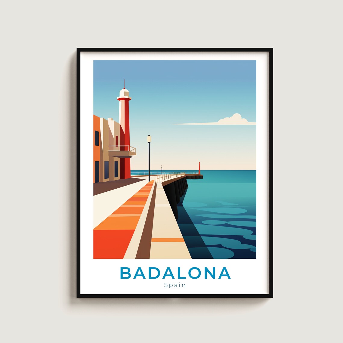 Badalona Spain Lighthouse Pier Promenade Seaside Travel Poster