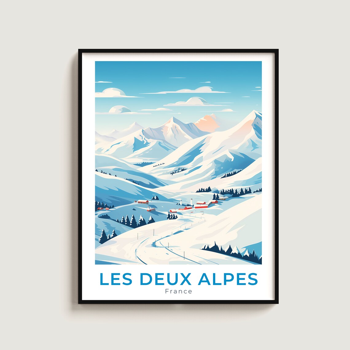 Les Deux Alpes France Sweeping Snowy Slopes Village Ski Travel Poster