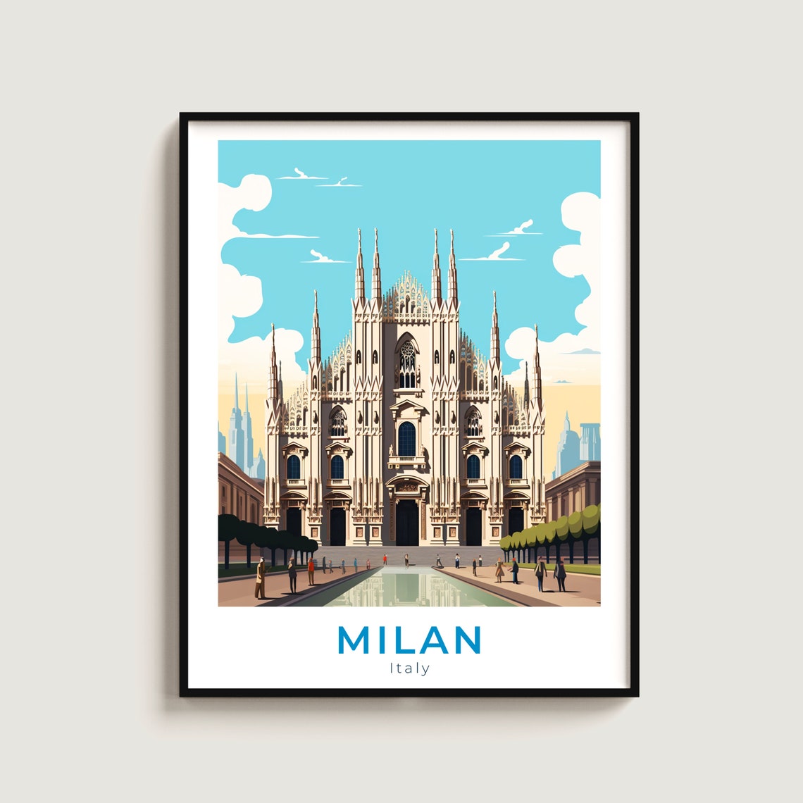 Milan Italy Duomo Cathedral Gothic Spires Landmark Travel Poster