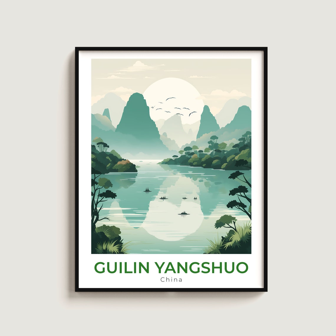 Guilin Yangshuo China Misty Li River Karst Peaks Serene Travel Poster