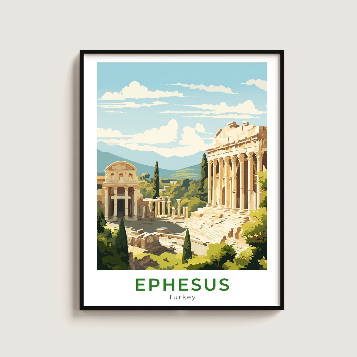 Ephesus Ancient Roman Ruins Turkey Vintage Travel Illustration Poster
