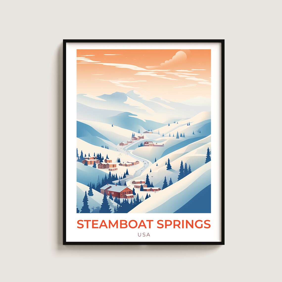 Steamboat Springs USA Orange Sky Valley Chalet Winter Resort Poster