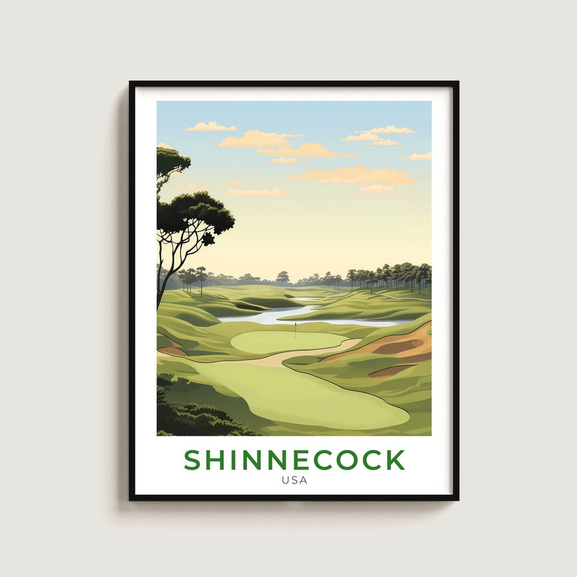 Shinnecock Golf Links Rolling Greens Pond Red Flag Art Poster