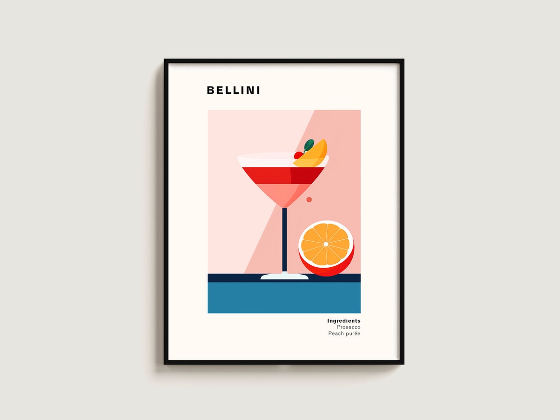 Bellini Cocktail Recipe Minimalist Bauhaus Brunch Art Poster