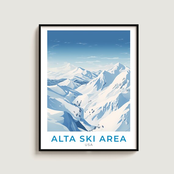Alta Ski Area USA Snow Covered Peaks Panorama Retro Travel Poster Art