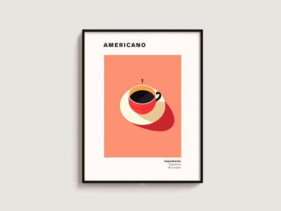 Americano Coffee Poster Gift Lover Art Kitchen Print Wall Hanging