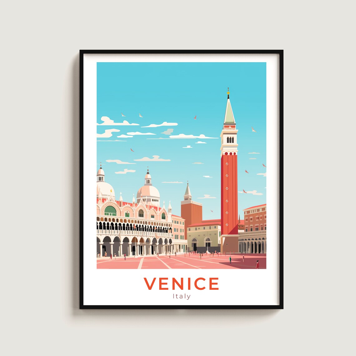 Venice Italy Piazza San Marco Campanile Landmark Travel Poster