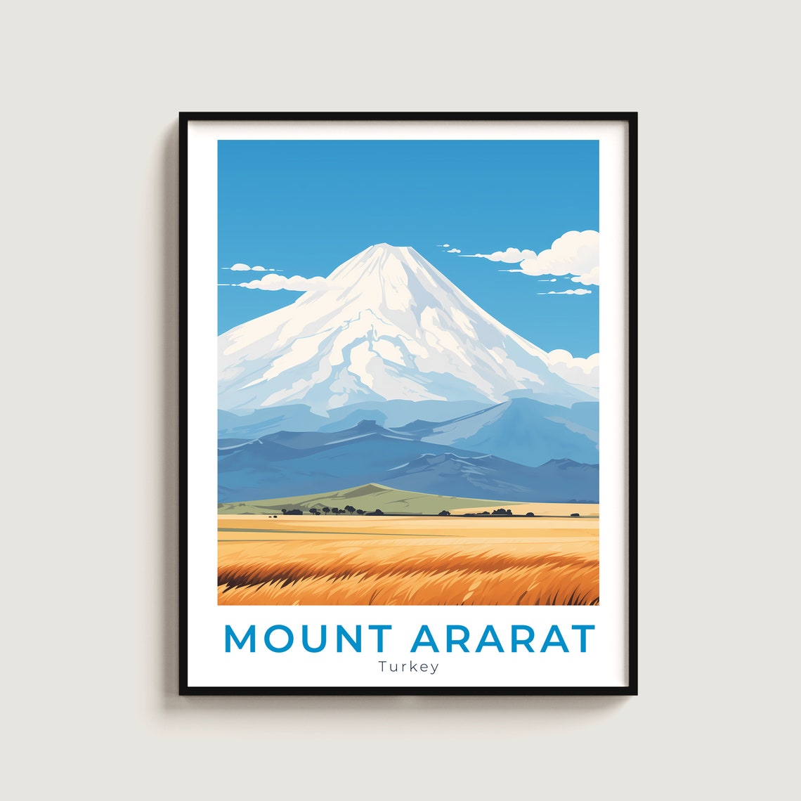 Mount Ararat Turkey Snow Capped Peak Wheat Fields Travel Poster