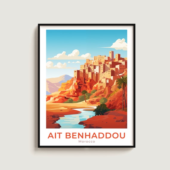 Ait Benhaddou Travel Poster Wall Art Gift Morocco Print Home Decor Lovers Hanging