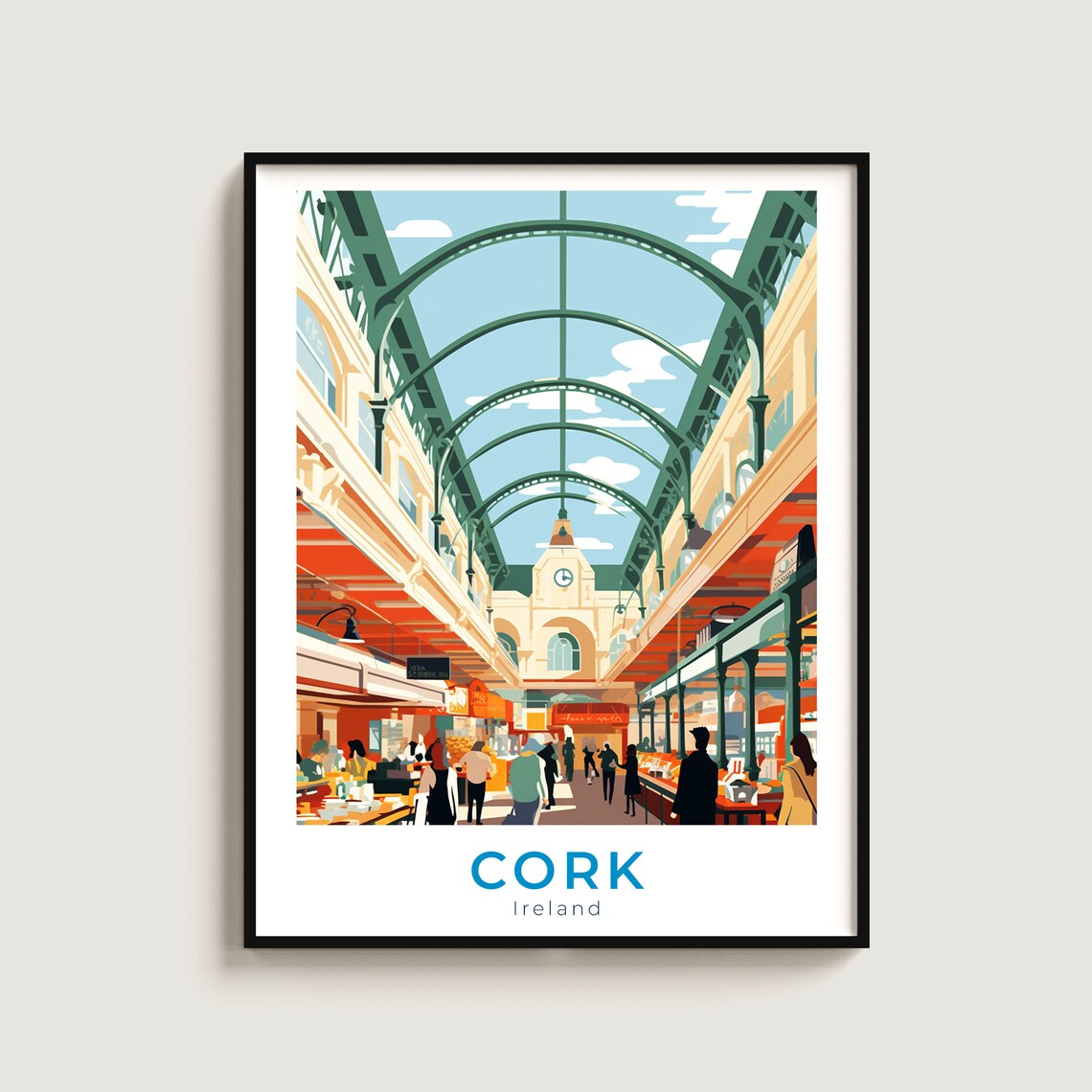 Cork Ireland Market Hall Poster Food Hall Travel Art Scene Decor