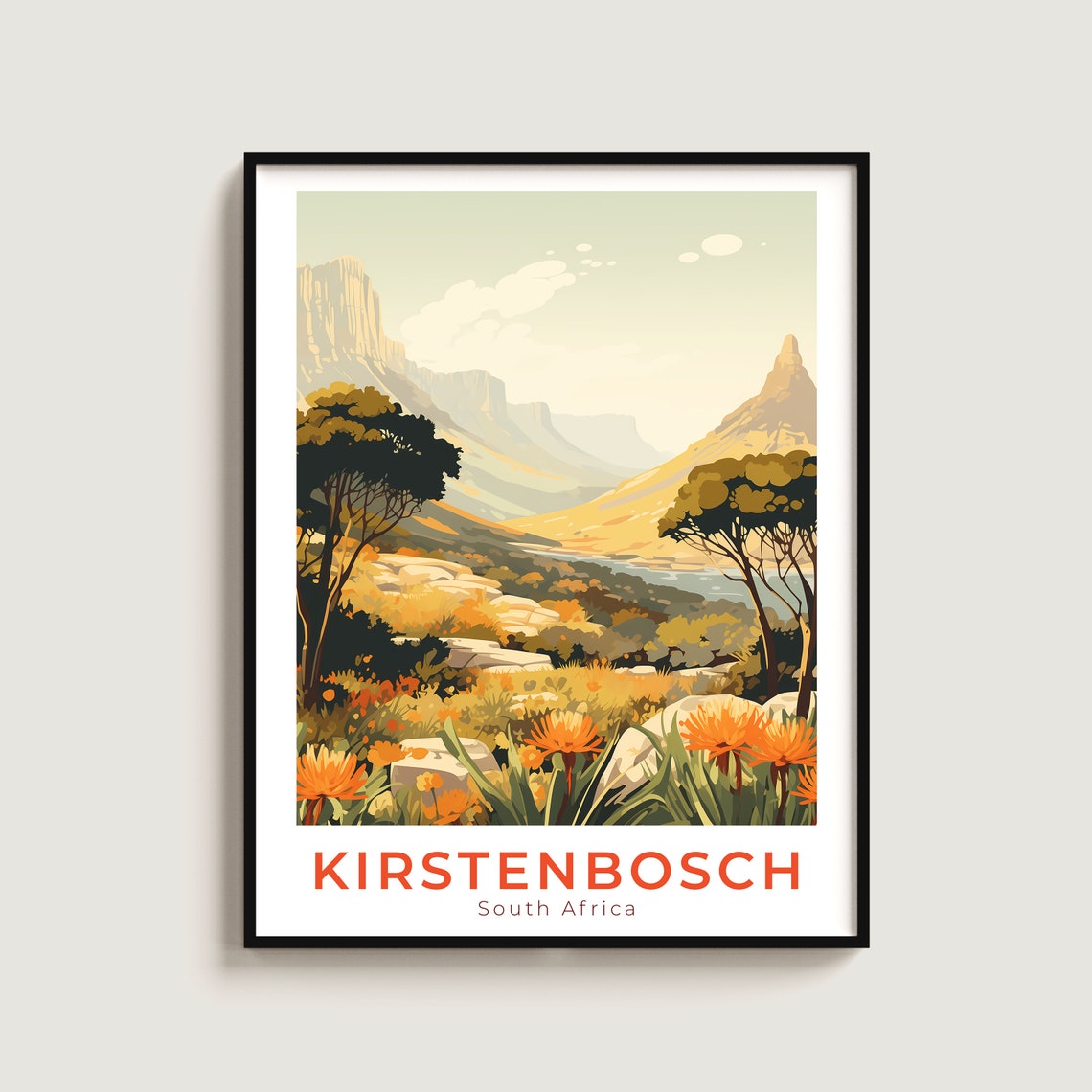 Kirstenbosch South Africa Botanical Garden Mountain View Travel Poster