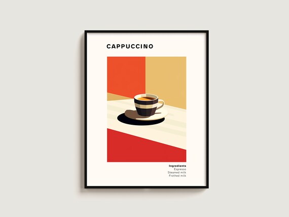 Cappuccino Coffee Recipe Art Ingredients List Retro Modern Poster