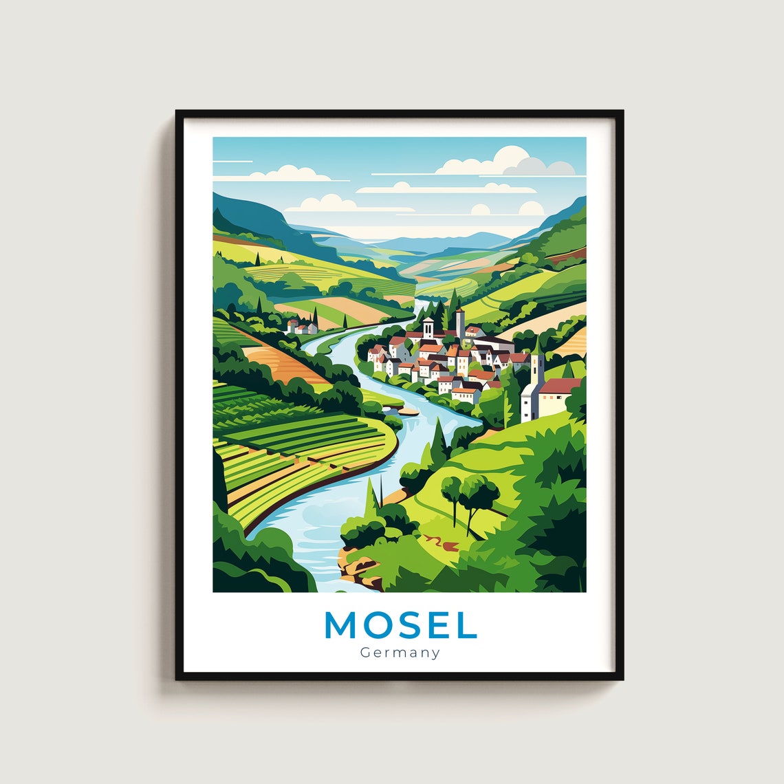 Mosel Germany Winding River Valley Village Vineyard Travel Poster