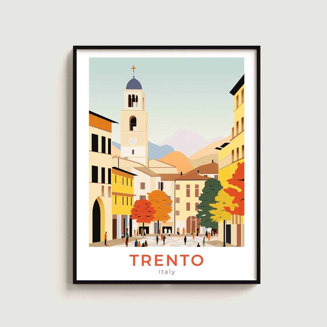 Trento Italy Piazza Cathedral Autumn Trees Travel Poster Art
