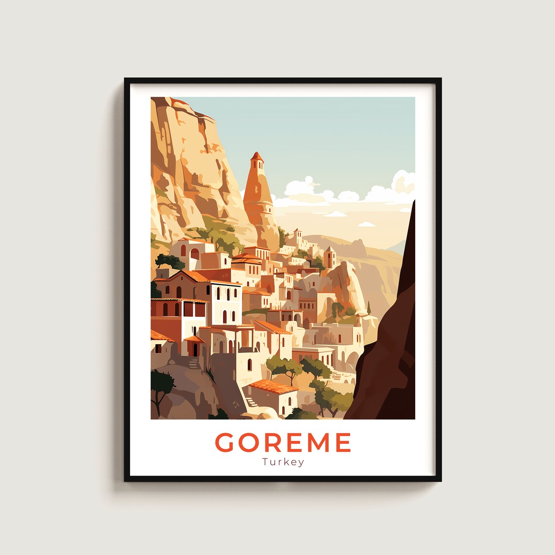 Goreme Turkey Cappadocia Rock Valley Cave Town Travel Poster