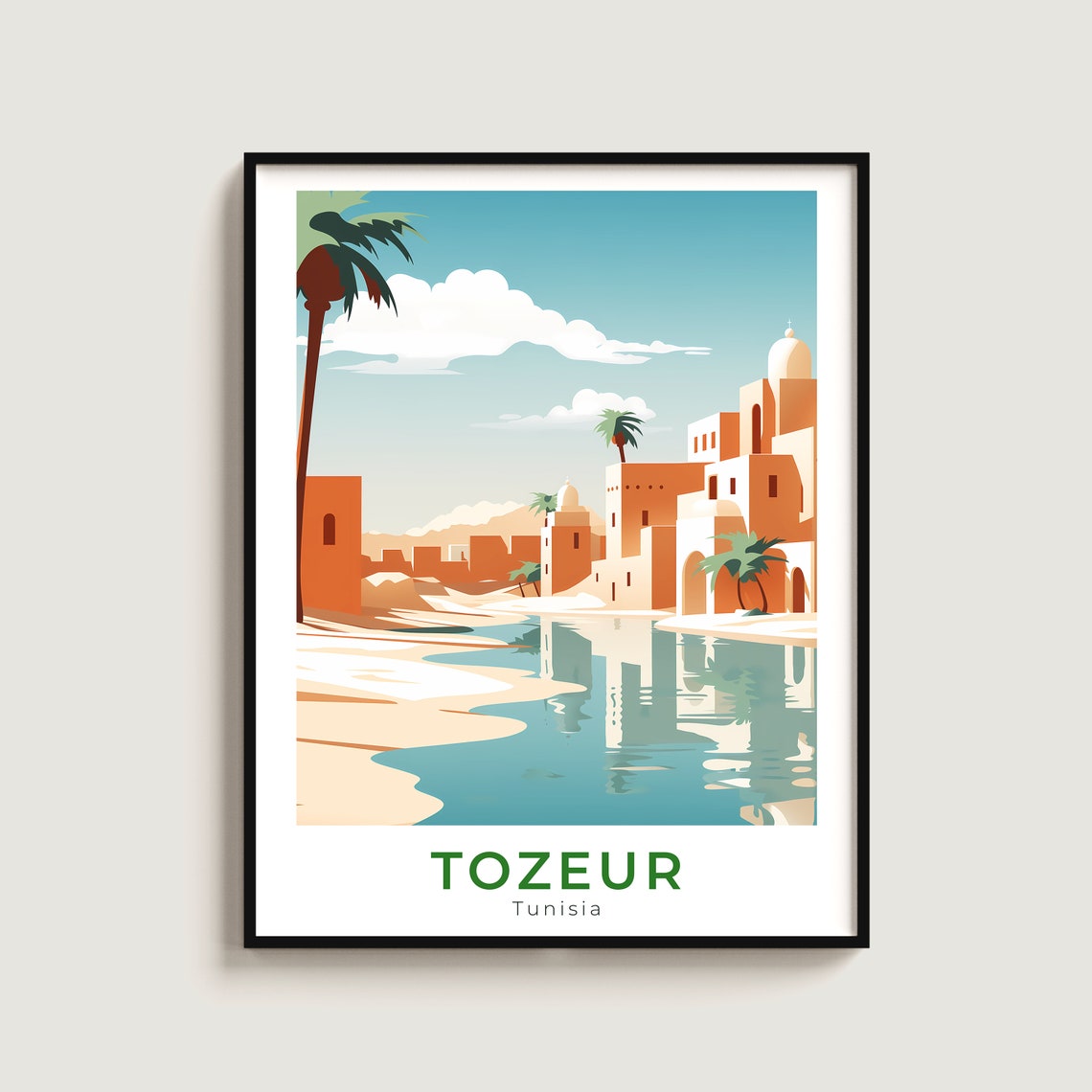 Tozeur Tunisia Oasis Town Desert Architecture Vintage Travel Poster