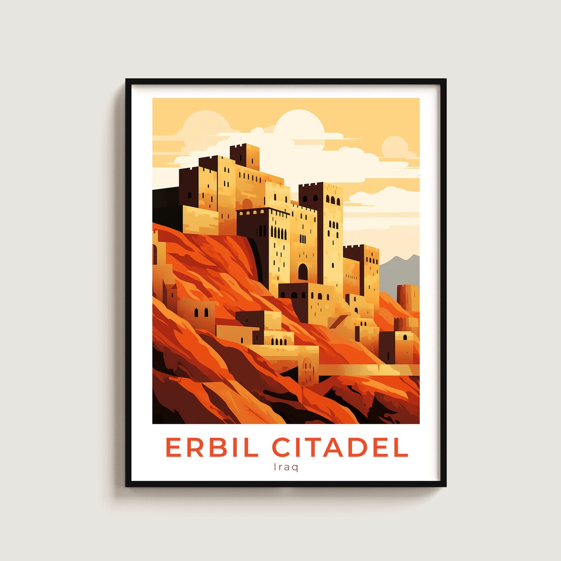 Erbil Citadel Iraq Ancient Hilltop Fortress Golden Hour Travel Poster
