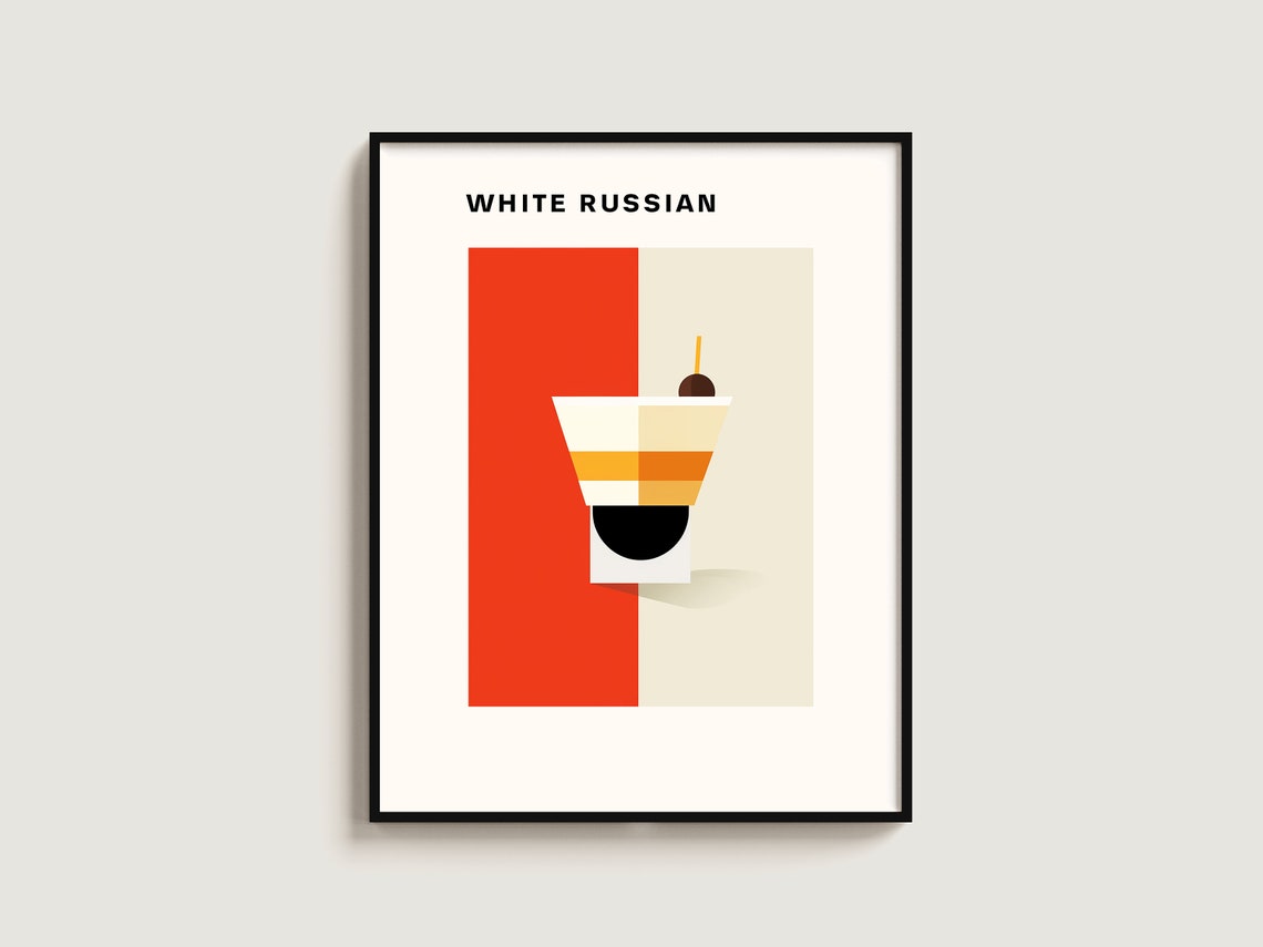 White Russian Cocktail Minimalist Bauhaus Bar Kitchen Poster
