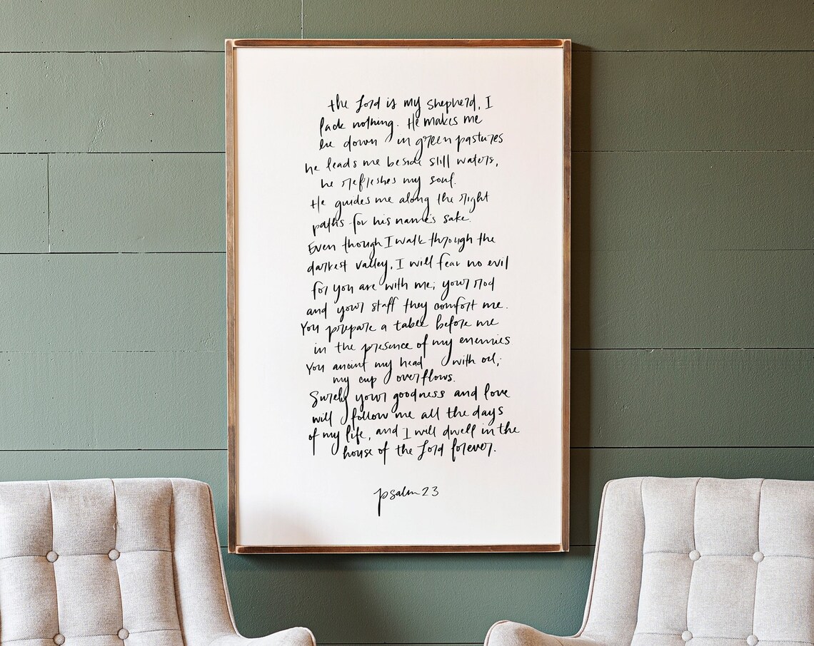 Psalm 23 Hand-Lettered Scripture Sign, Wall Art Print
