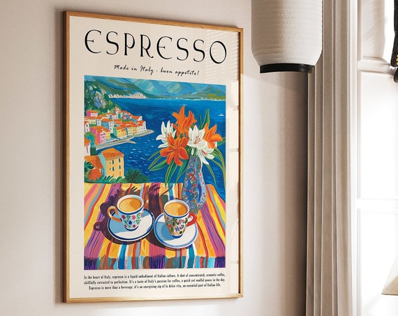 Coffee Poster Espresso Print Food Poster Kitchen Decor Italian Coffee Art Retro Coffee Art Vintage Food Art Food And Drink Poster