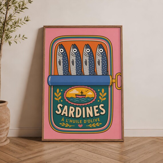 Colorful Retro Sardines A Lhuile Dolive Fish Tin Kitchen Poster