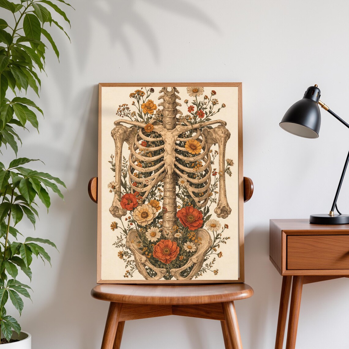 Floral Anatomy Skeleton, Vintage Botanical Poster