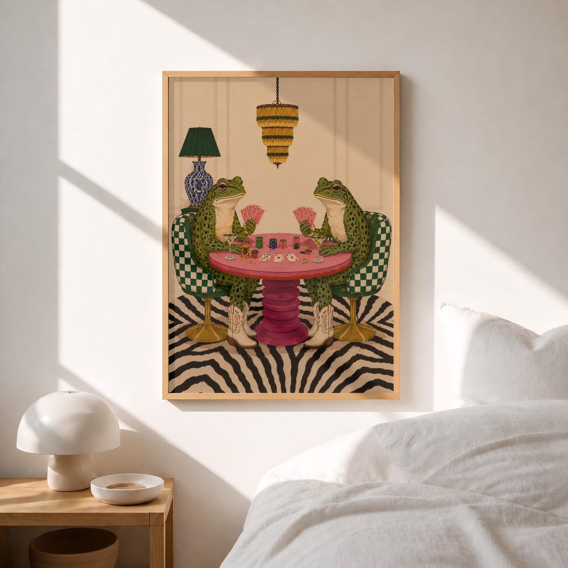 Frogs Playing Poker Poster Whimsical Casino Maximalist Animal Decor