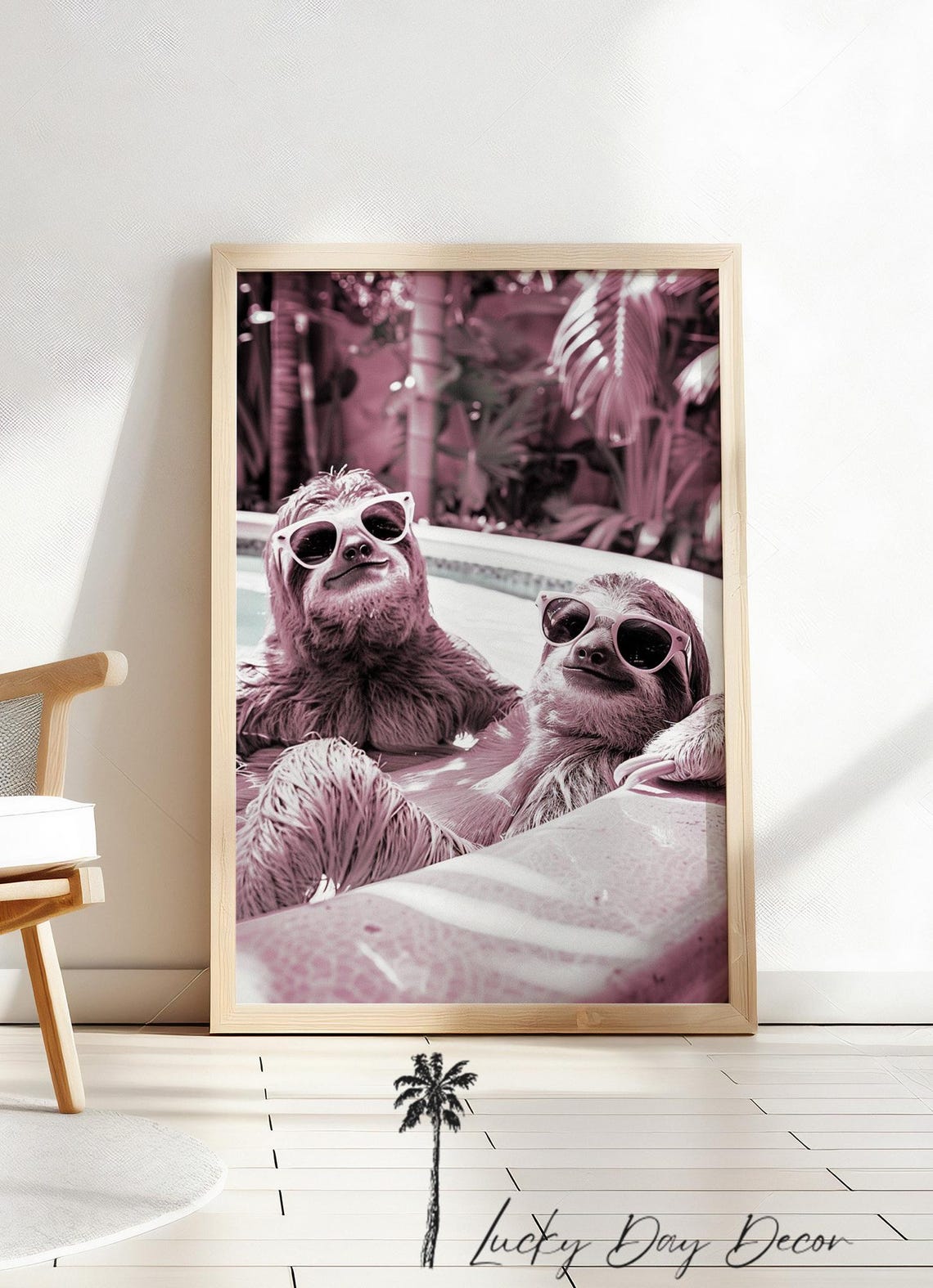 Sloths Sunglass Swagger Funny Poolside Animals Whimsical Lazy Sloth Life Lover Print In Sunglasses Monochrome