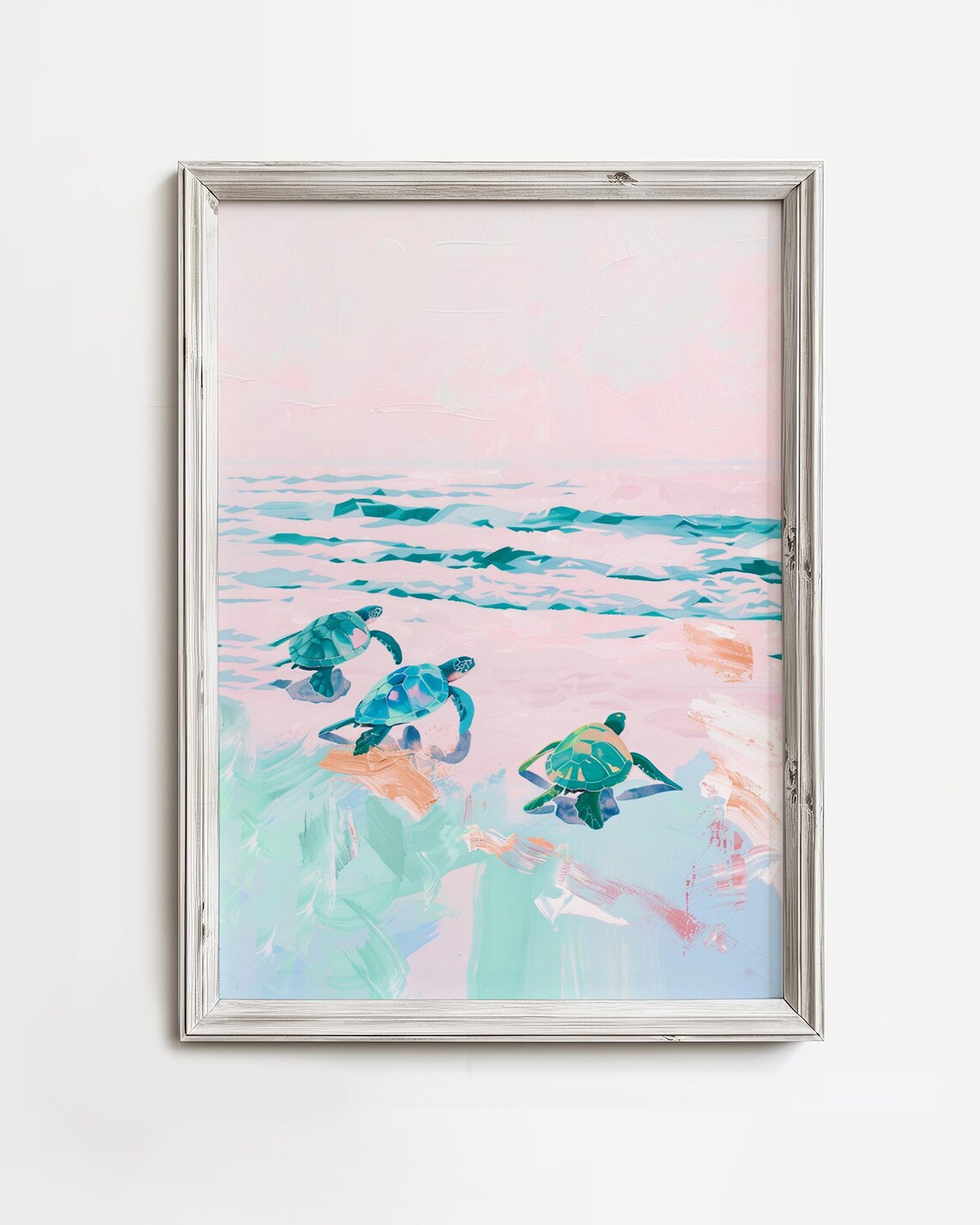 Sea Turtles Race - Pastel Coastal Art Print