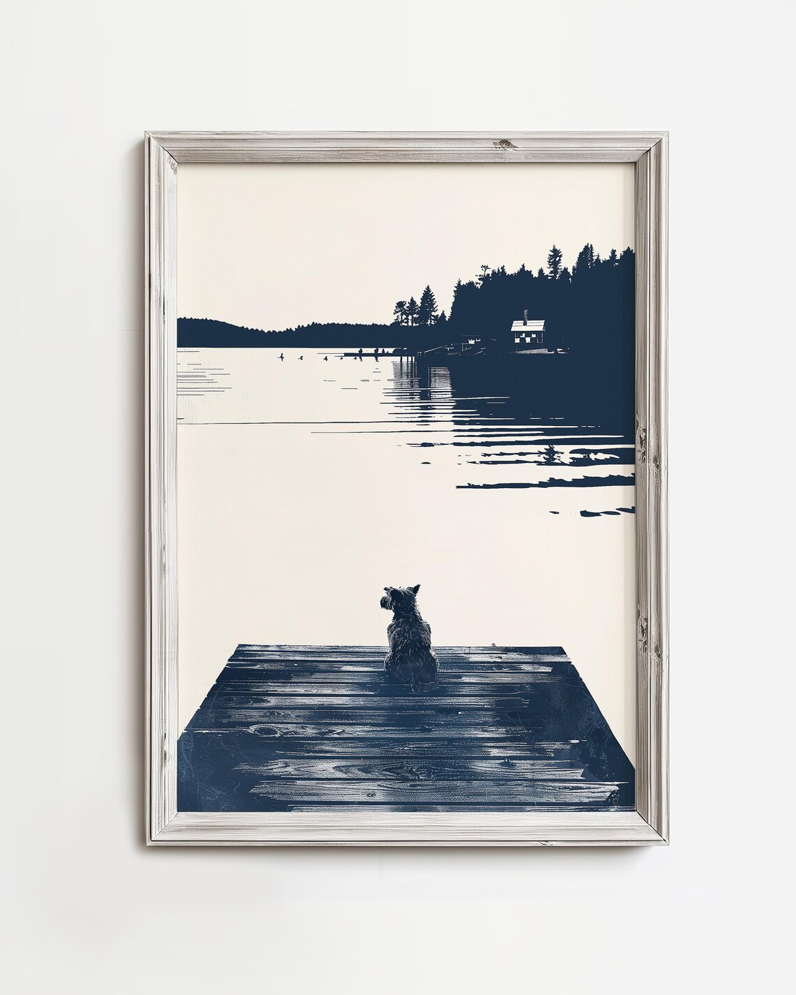 Yorkshire Terrier Lake Dock Sketch Art Print