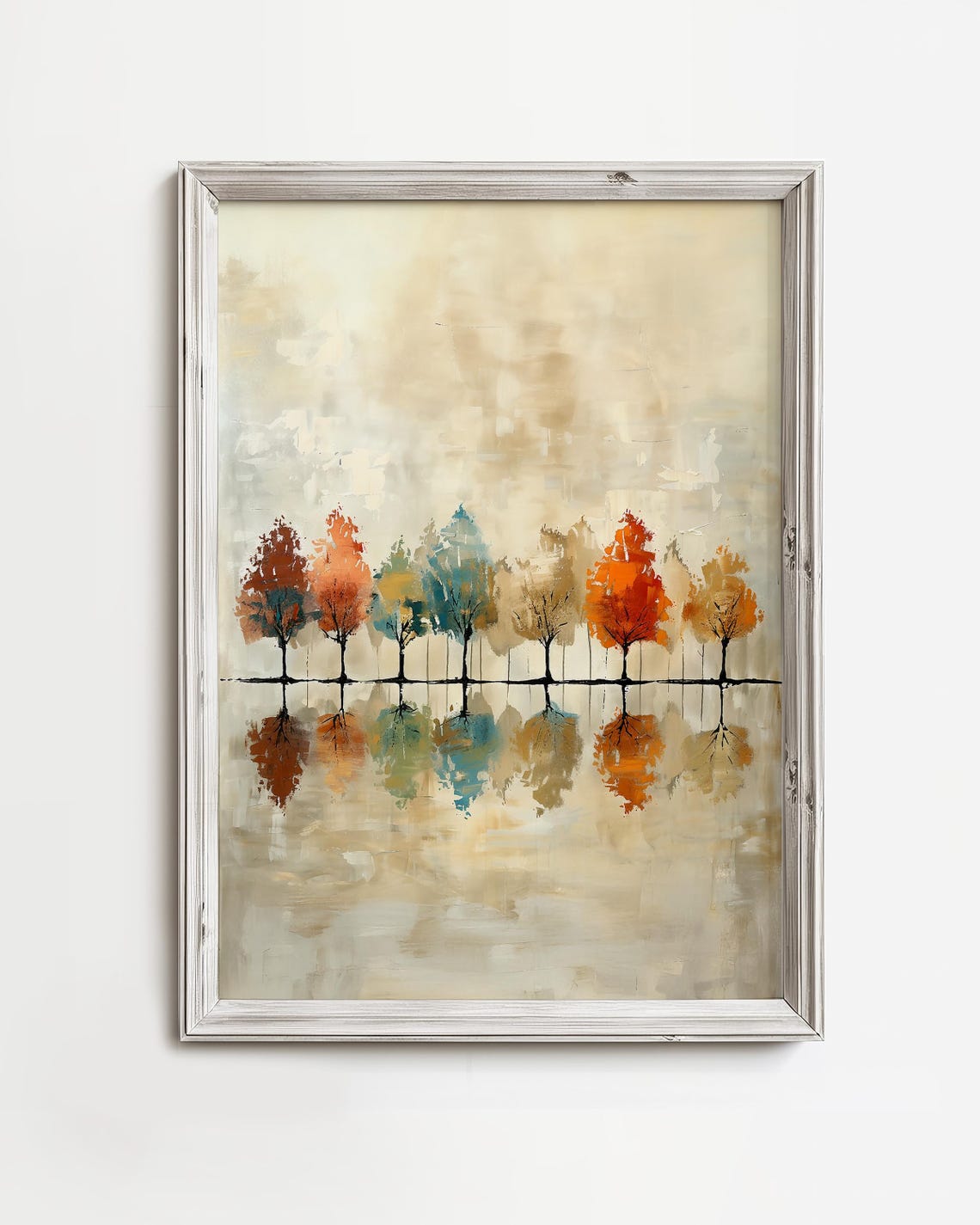 Whimsical Autumn Trees Pretty Fall Art Print Rustic Colorful Foliage Painting Lover Wall Decor Cozy Warm Tone