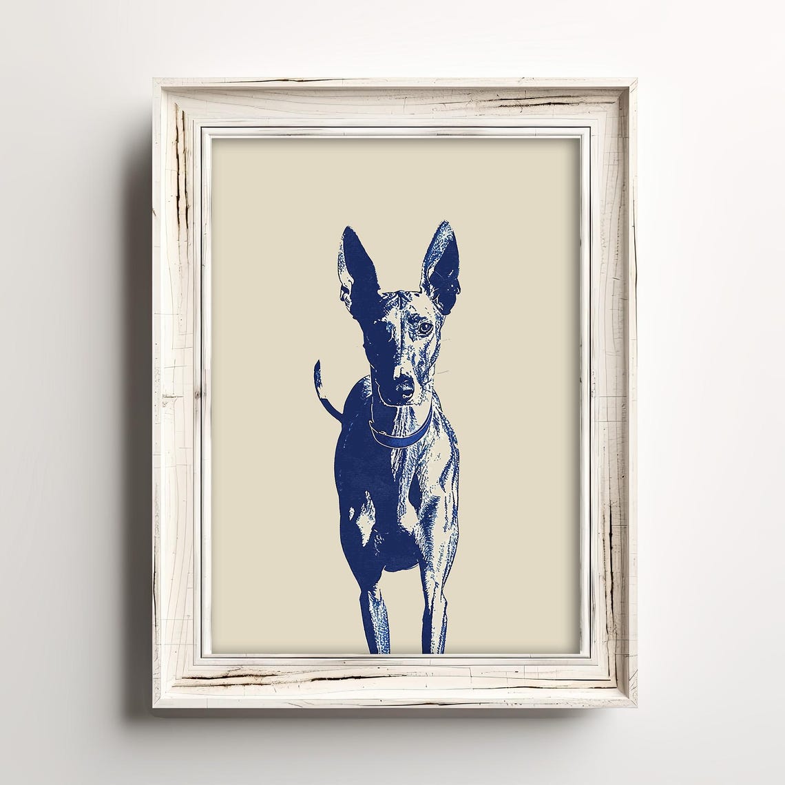 Blue Sighthound Dog Portrait Minimalist Coastal Ink Art Poster
