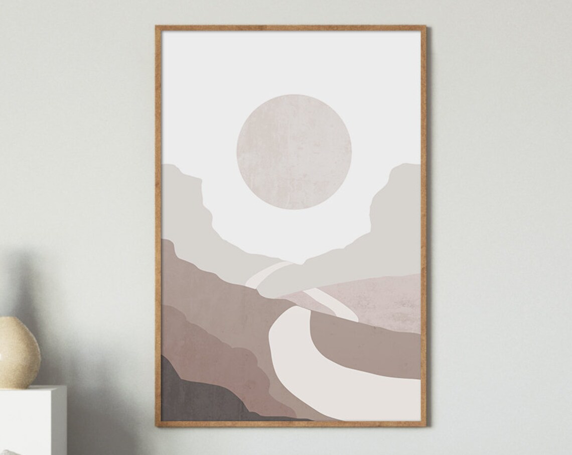 Minimalist Moon Landscape Art Beige Taupe Desert Abstract Poster - Image 3
