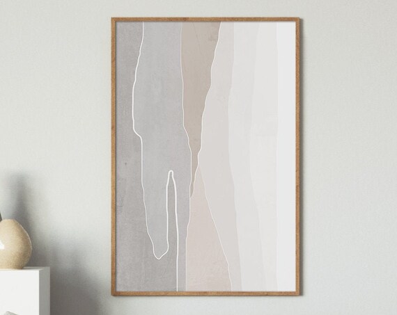 Abstract Landscape Print Beige Gray Art Print Boho Decor Mid Century Art Large Wall Art Geometric Print Neutral Wall Art