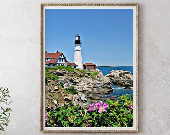 Maine Maine Print Maine Art Maine Wall Art Maine Gift Maine Souvenir Maine Decor Maine Painting Maine Artwork Lighthouse Wall Art