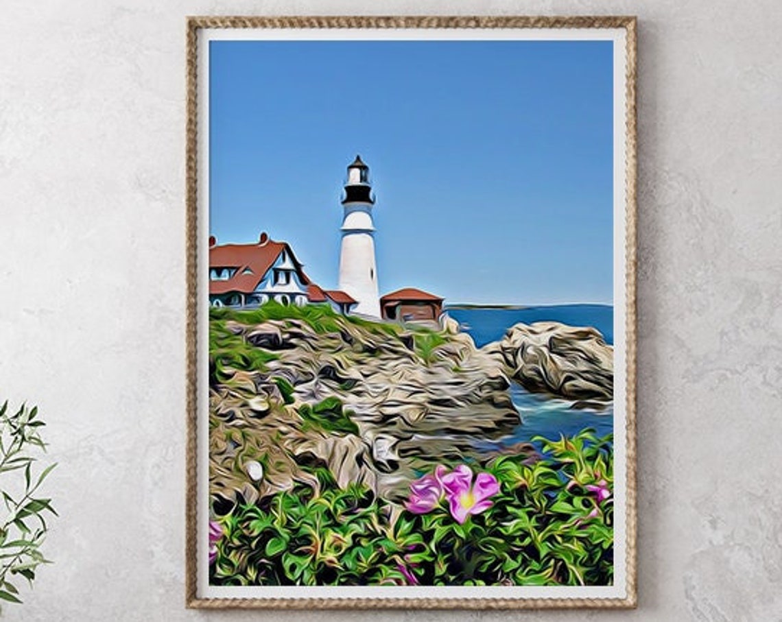 Maine Maine Print Maine Art Maine Wall Art Maine Gift Maine Souvenir Maine Decor Maine Painting Maine Artwork Lighthouse Wall Art