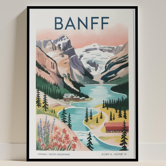 Banff Travel Poster, Vintage Rocky Mountains Landscape