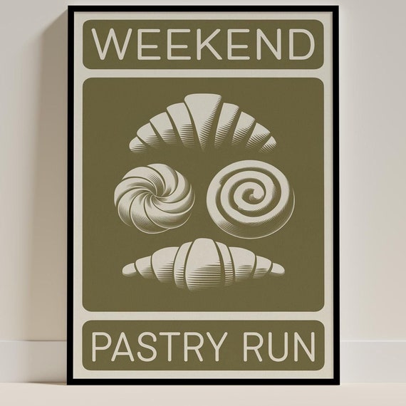 Weekend Pastry Run Croissant Art, Minimalist Kitchen Poster