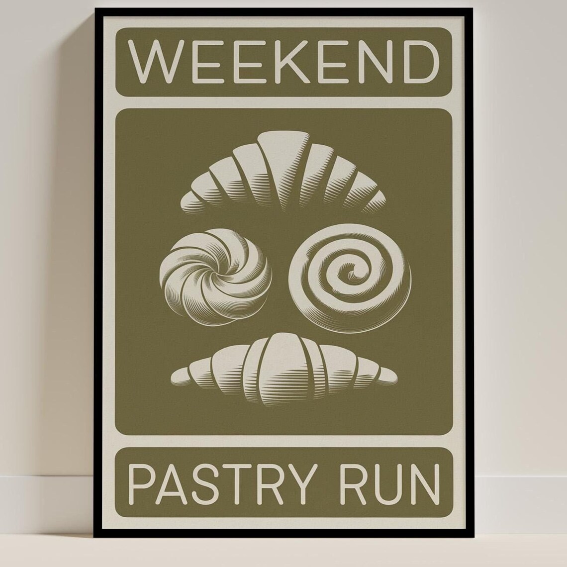 Weekend Pastry Run Croissant Art, Minimalist Kitchen Poster