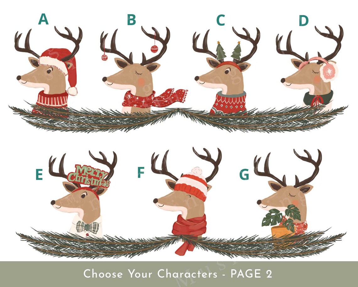 Custom Family Reindeer Portrait Christmas Art Print - Image 3