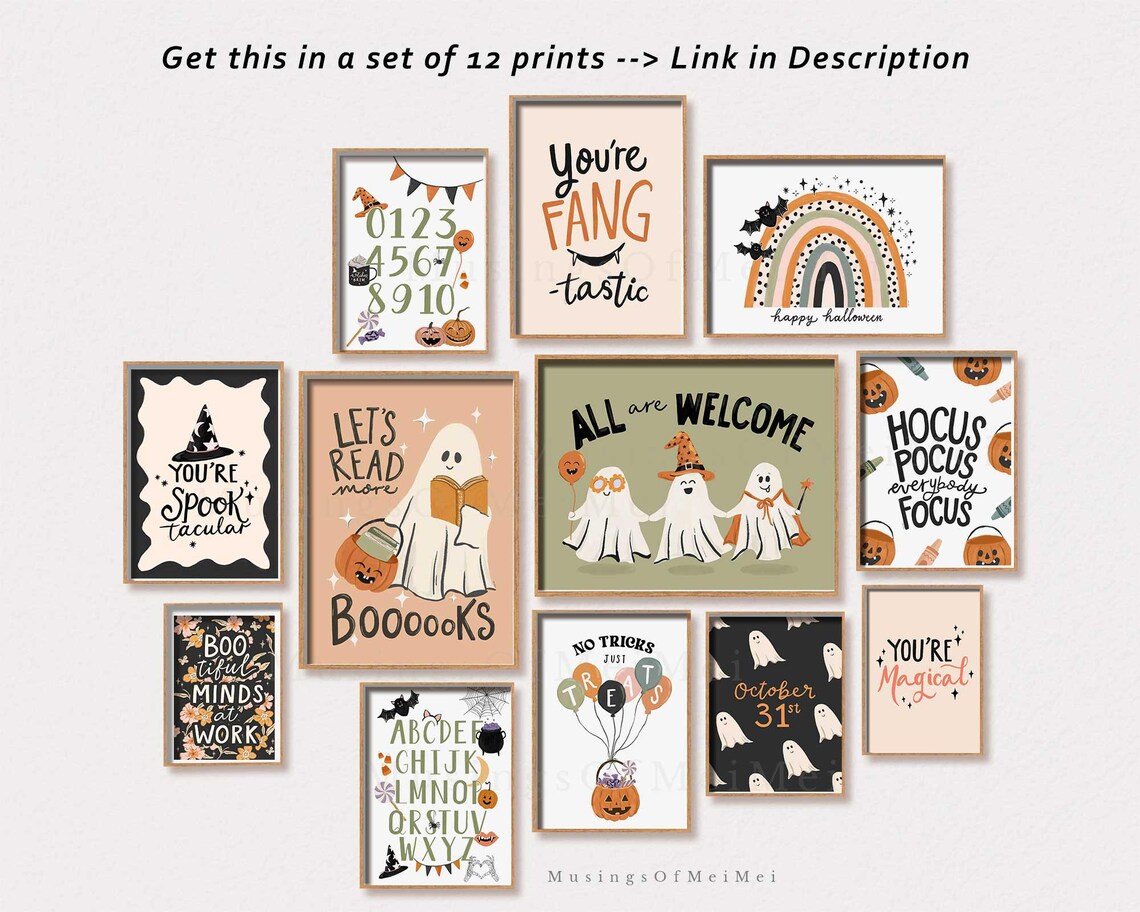All Are Welcome Halloween Cute Ghost Art Print - Image 2