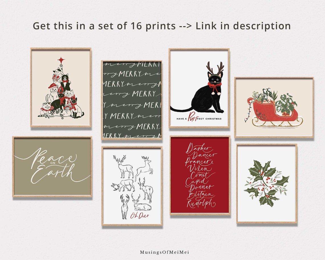 Santa Reindeer Names Elegant Calligraphy on Red Christmas Poster - Image 4