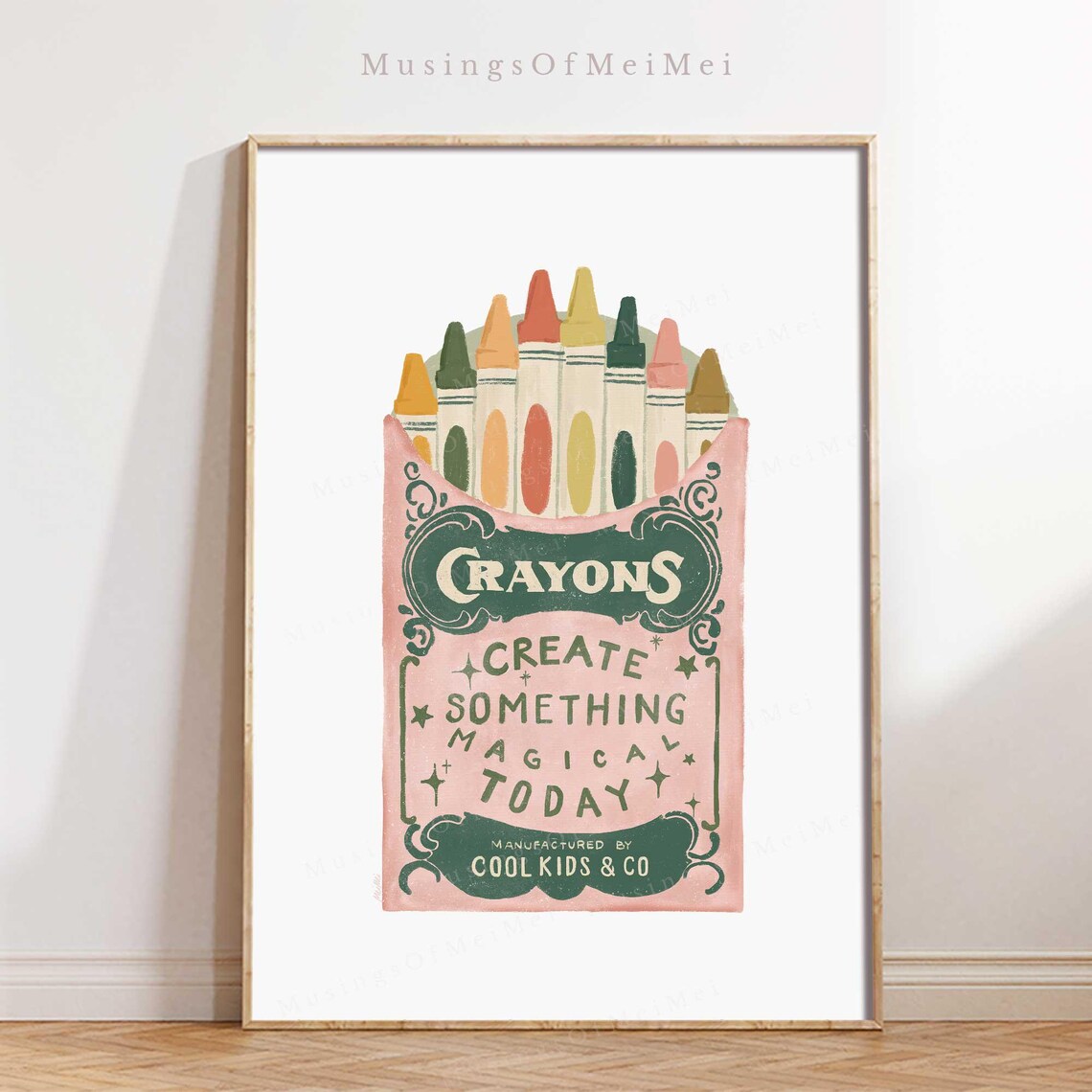 Playful Retro Crayon Art Print for Kids Room Decor